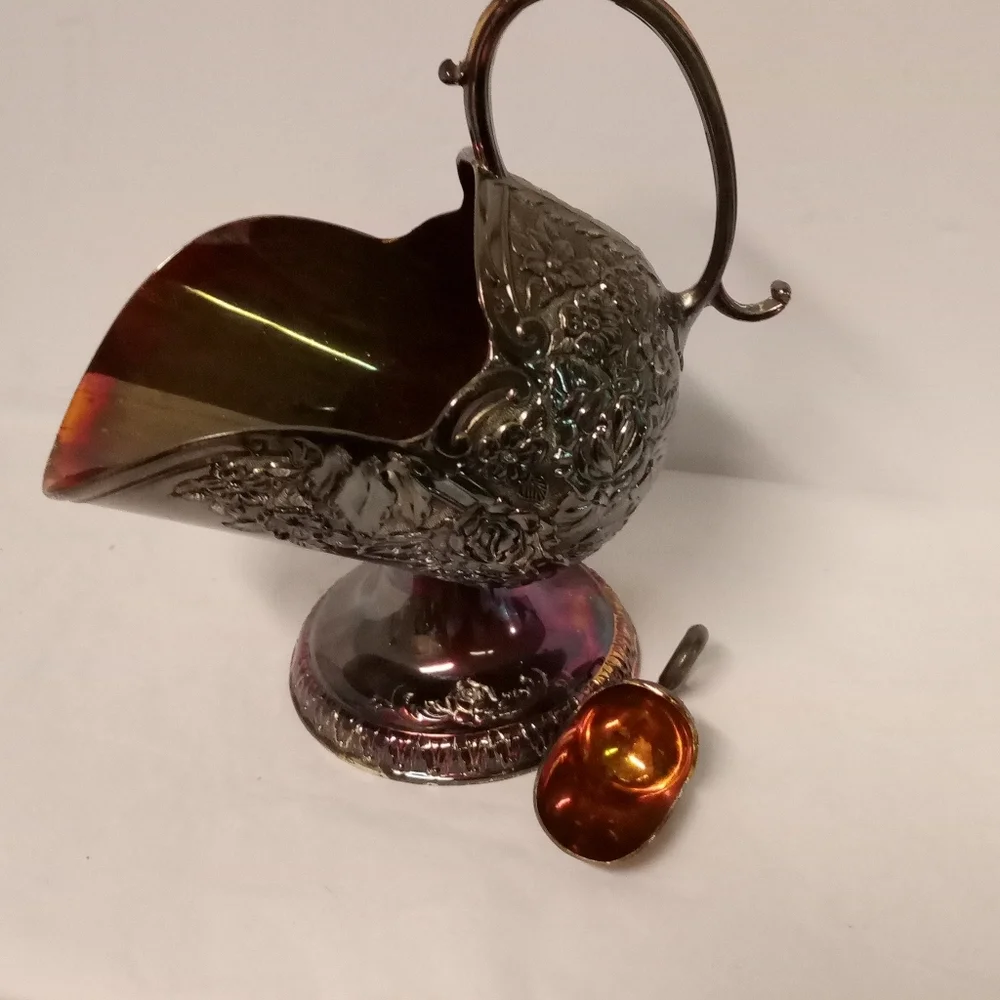 E.P. Japan Victorian Sugar Shuttle & Scoop Silver Plated Metal Condinment